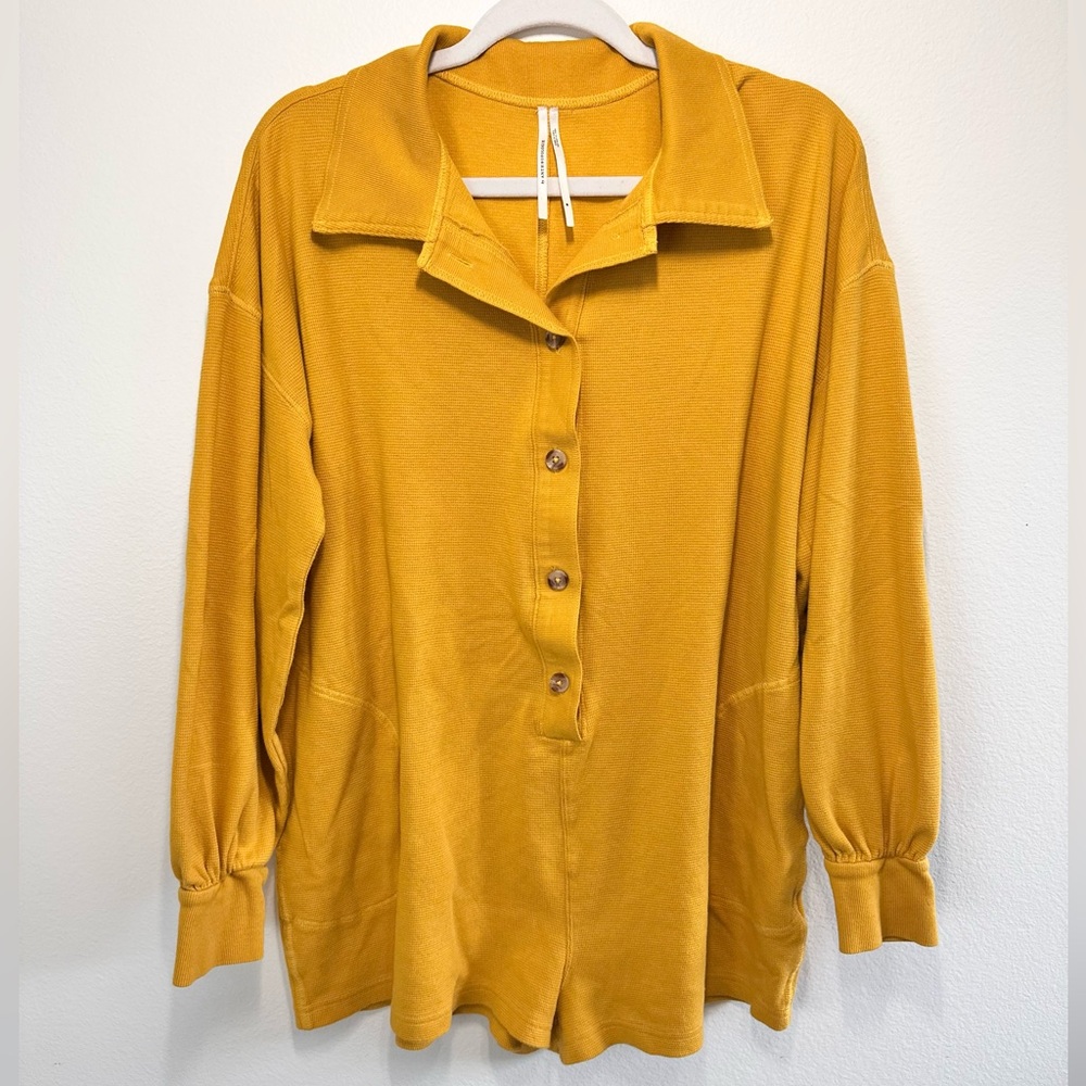 Anthropologie Waffle Cocoon Romper – Mustard Yellow – Cotton-Modal Blend